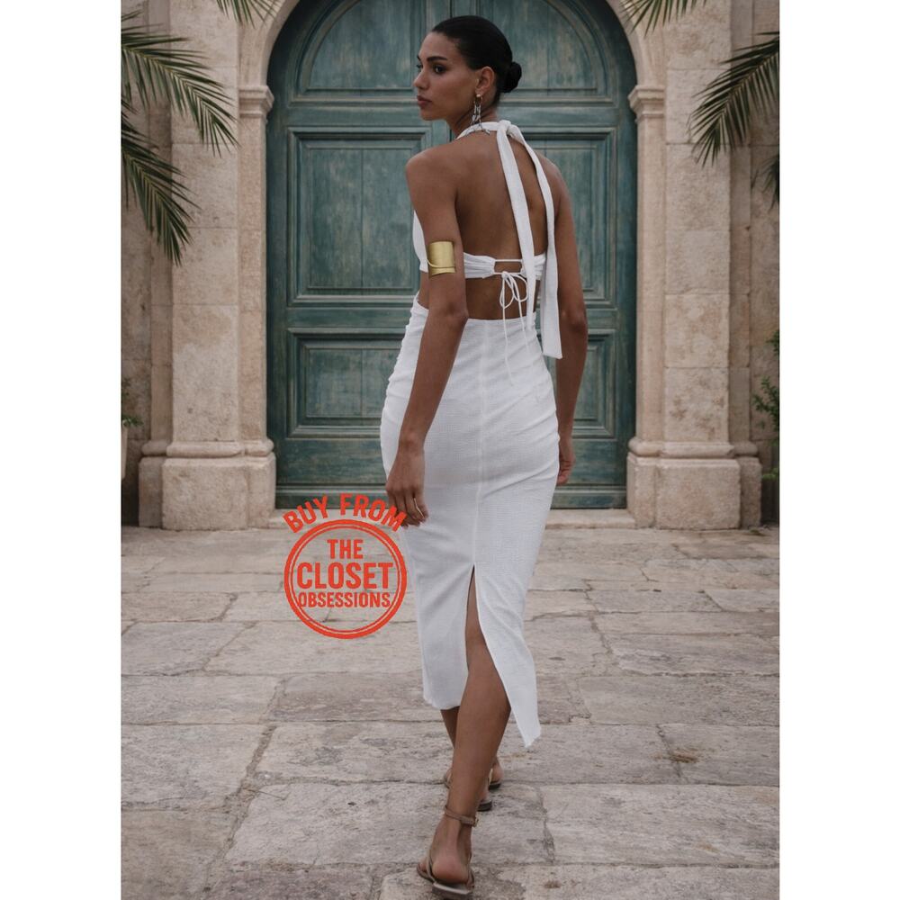 ZARA White Halter Midi Dress Cut Out Open Back Vacation Resort Dress NWT - Picture 16 of 16